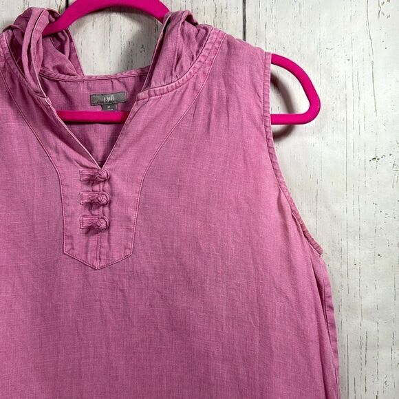 J Jill Linen Sleeveless Hooded Lagenlook Minimalist Beachy Pink  Shift Dress - Picture 4 of 15